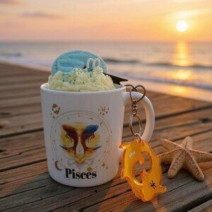 Pisces Zodiac Candle Gift Set – 11oz Layered Mug Candle + Resin Keychain | NWT